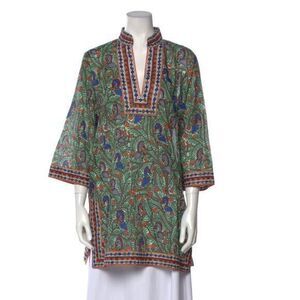 Tory Burch Ladies Printed V-neck multicolor green motif tunic shirt dress size S